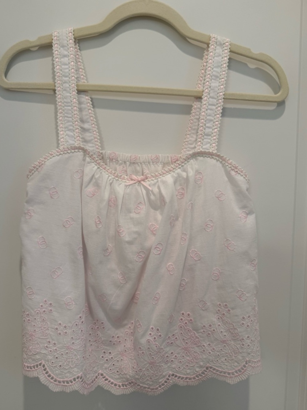 White & Pale Pink Eyelet Tank Top-NWOT